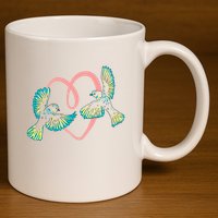 Cute Ribbon Heart Flying Birds 11oz C Handle Ceramic Mug