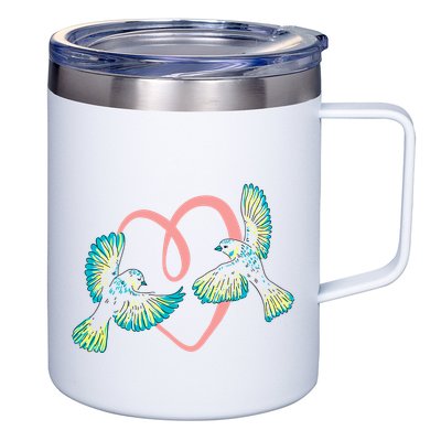 Cute Ribbon Heart Flying Birds 12oz Stainless Steel Coffee Mug