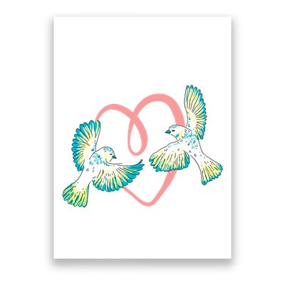 Cute Ribbon Heart Flying Birds Poster