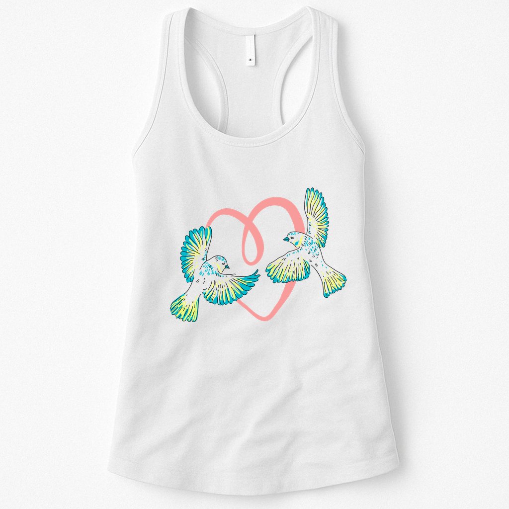 Cute Ribbon Heart Flying Birds Womens Tank Top