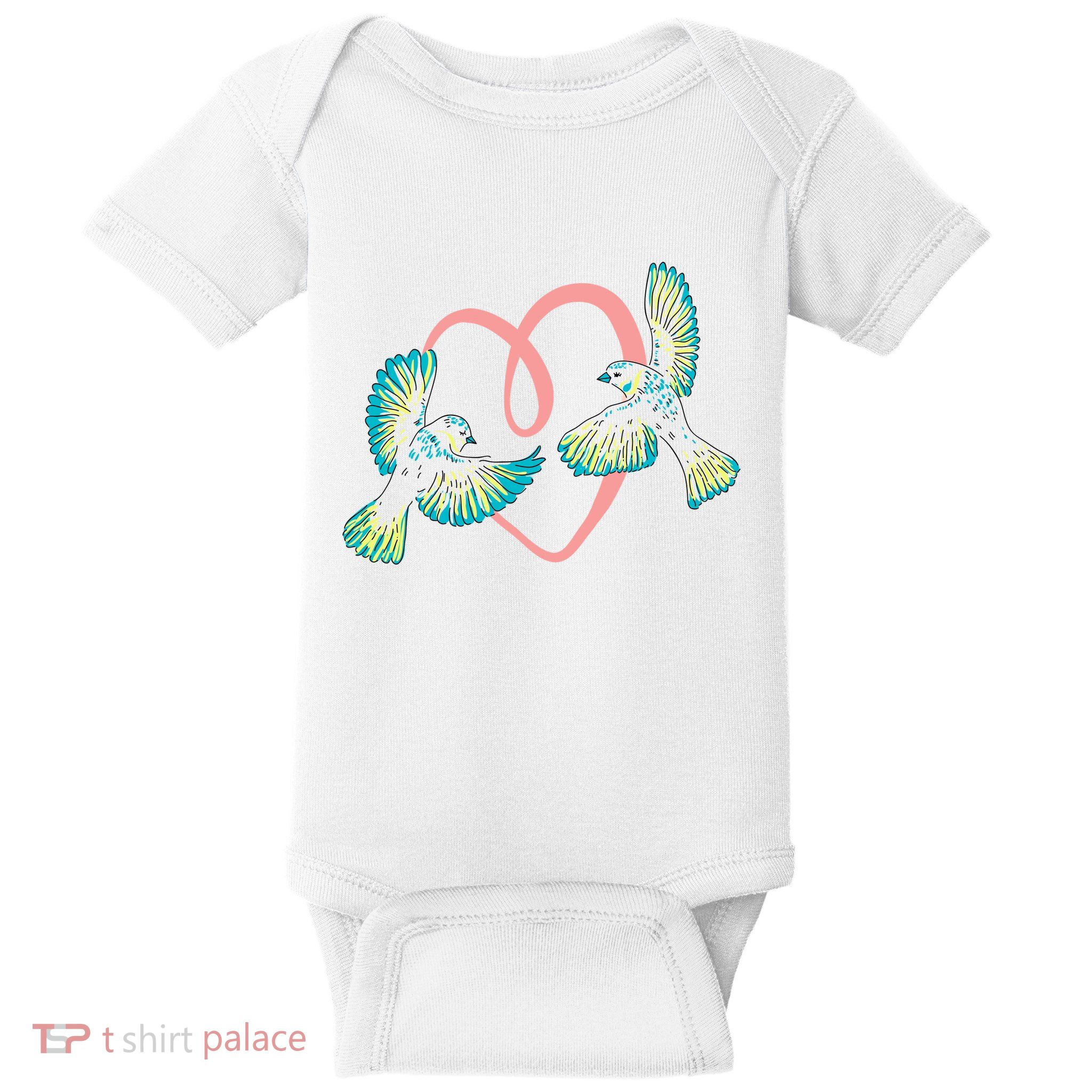Cute Ribbon Heart Flying Birds Baby Bodysuit