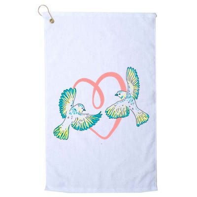 Cute Ribbon Heart Flying Birds Golf Towel