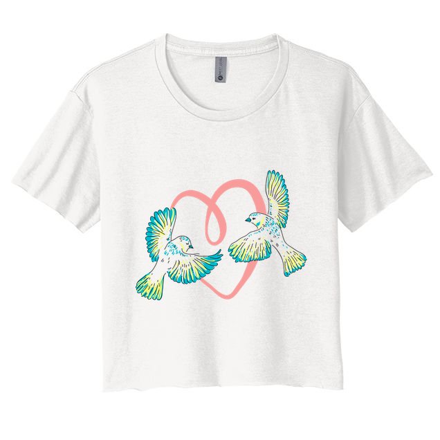 Cute Ribbon Heart Flying Birds Crop Top