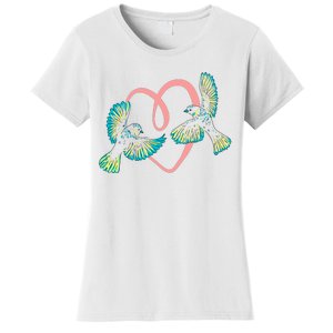 Cute Ribbon Heart Flying Birds Women's T-Shirt