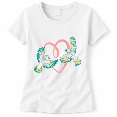 Cute Ribbon Heart Flying Birds Womens T-Shirt