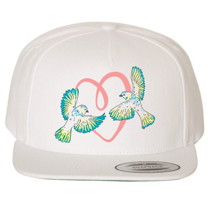 Cute Ribbon Heart Flying Birds Wool Snapback Cap