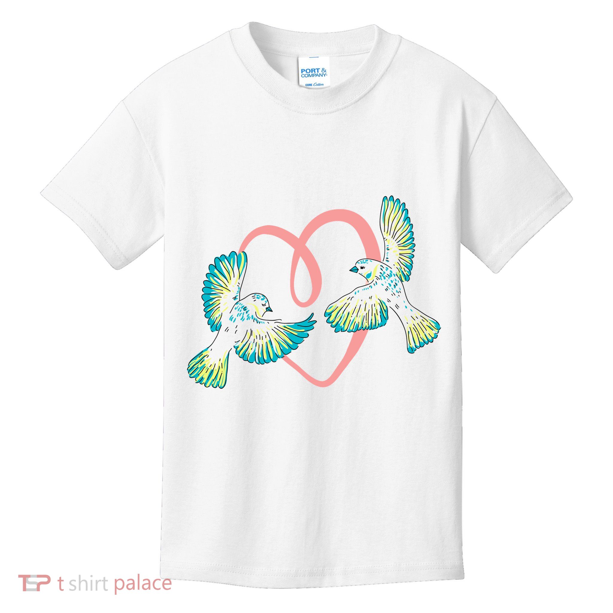 Cute Ribbon Heart Flying Birds Kids T-Shirt