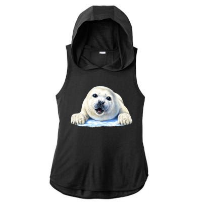 Cute Seal Wildlife Ladies PosiCharge Tri-Blend Wicking Draft Hoodie Tank