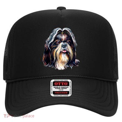 Cute Shih Tzu High Crown Mesh Back Trucker Hat