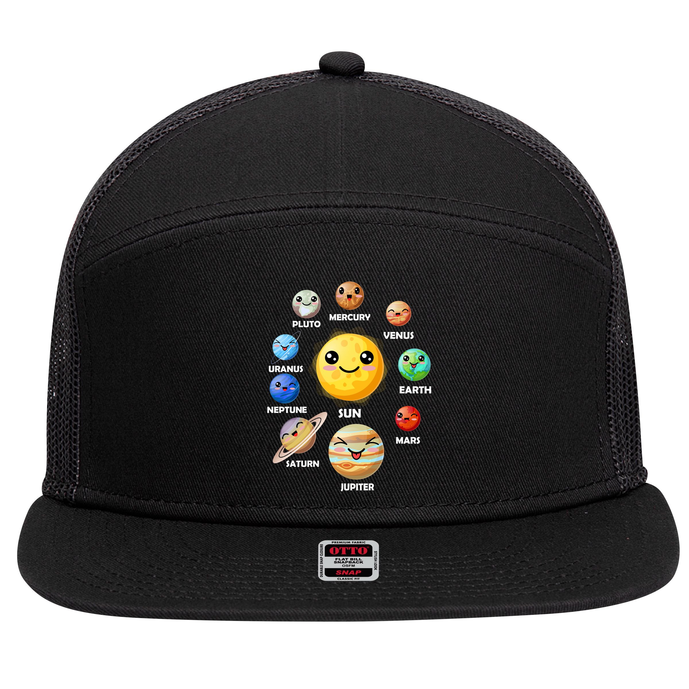 Cute Solar System Emoji 7 Panel Mesh Trucker Snapback Hat