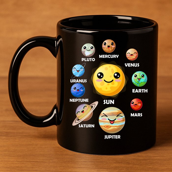 Cute Solar System Emoji 11oz C Handle Ceramic Mug
