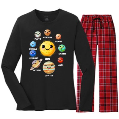 Cute Solar System Emoji Women's Long Sleeve Flannel Pajama Set 