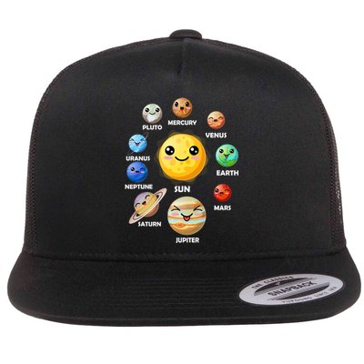 Cute Solar System Emoji Flat Bill Trucker Hat