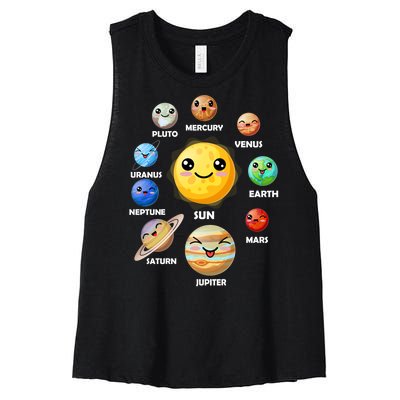 Cute Solar System Emoji Women's Racerback Cropped Tank