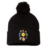 Cute Solar System Emoji Pom Pom 12in Knit Beanie