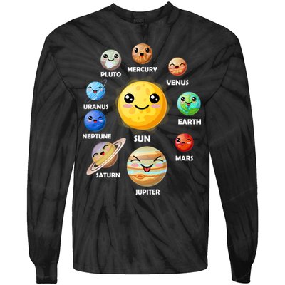 Cute Solar System Emoji Tie-Dye Long Sleeve Shirt