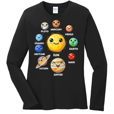 Cute Solar System Emoji Ladies Long Sleeve Shirt