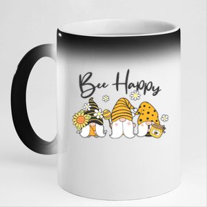 Cute Spring Bee Happy Gnomes 11oz Black Color Changing Mug