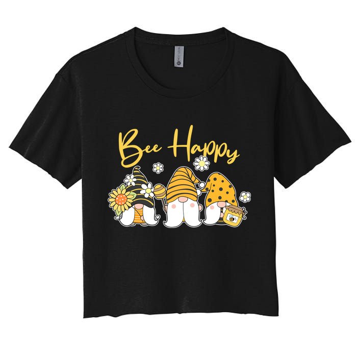 Cute Spring Bee Happy Gnomes Women's Crop Top Tee
