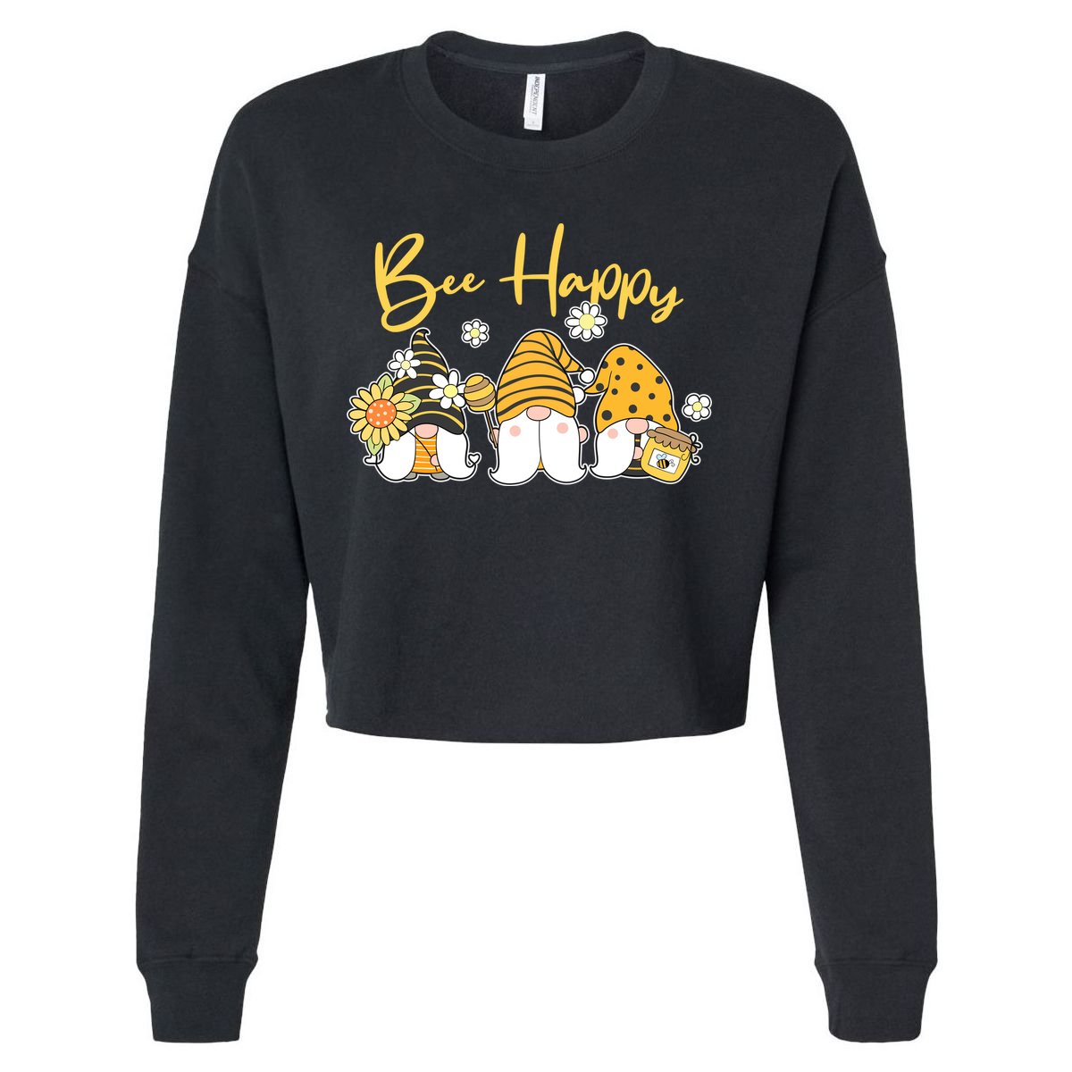 Cute Spring Bee Happy Gnomes Cropped Pullover Crew