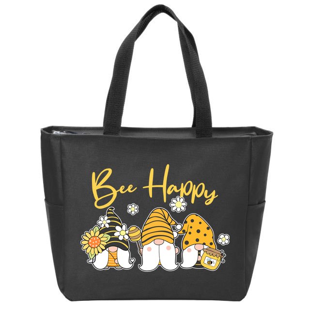 Cute Spring Bee Happy Gnomes Zip Tote Bag