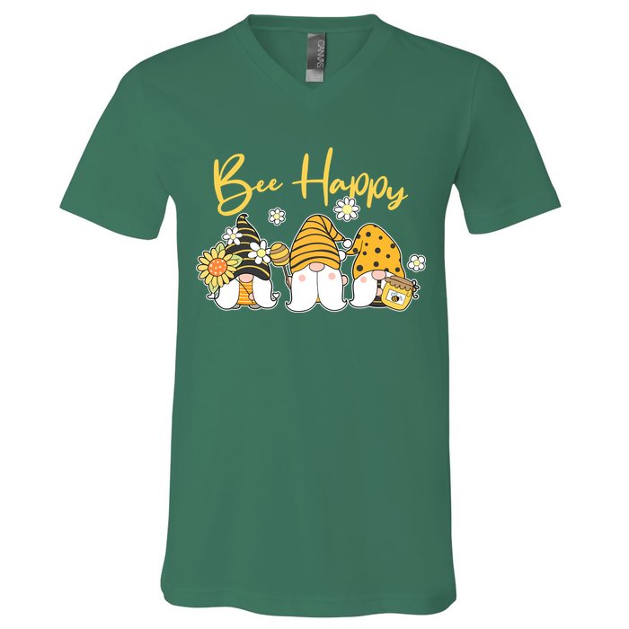 Cute Spring Bee Happy Gnomes V-Neck T-Shirt