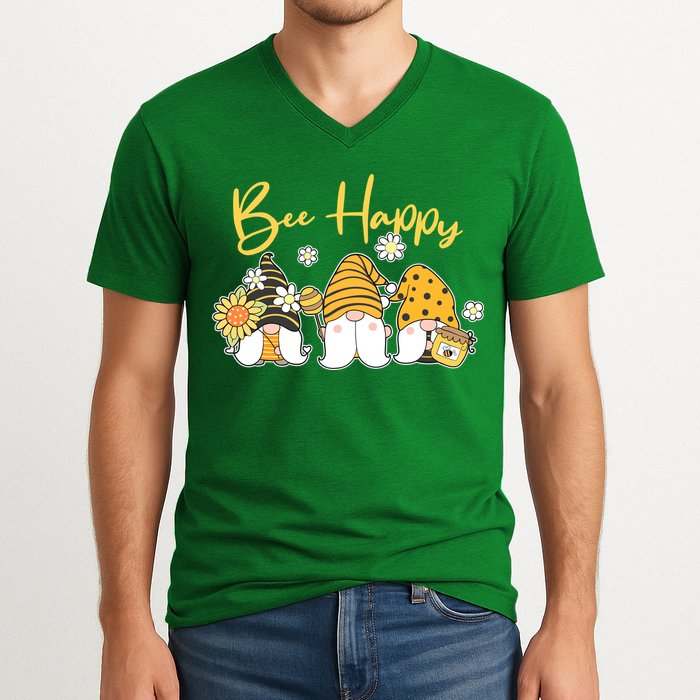 Cute Spring Bee Happy Gnomes V-Neck T-Shirt