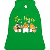 Cute Spring Bee Happy Gnomes Ceramic Bell Ornament