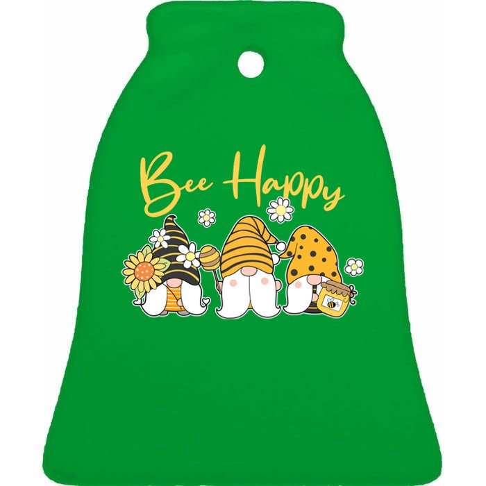 Cute Spring Bee Happy Gnomes Ceramic Bell Ornament