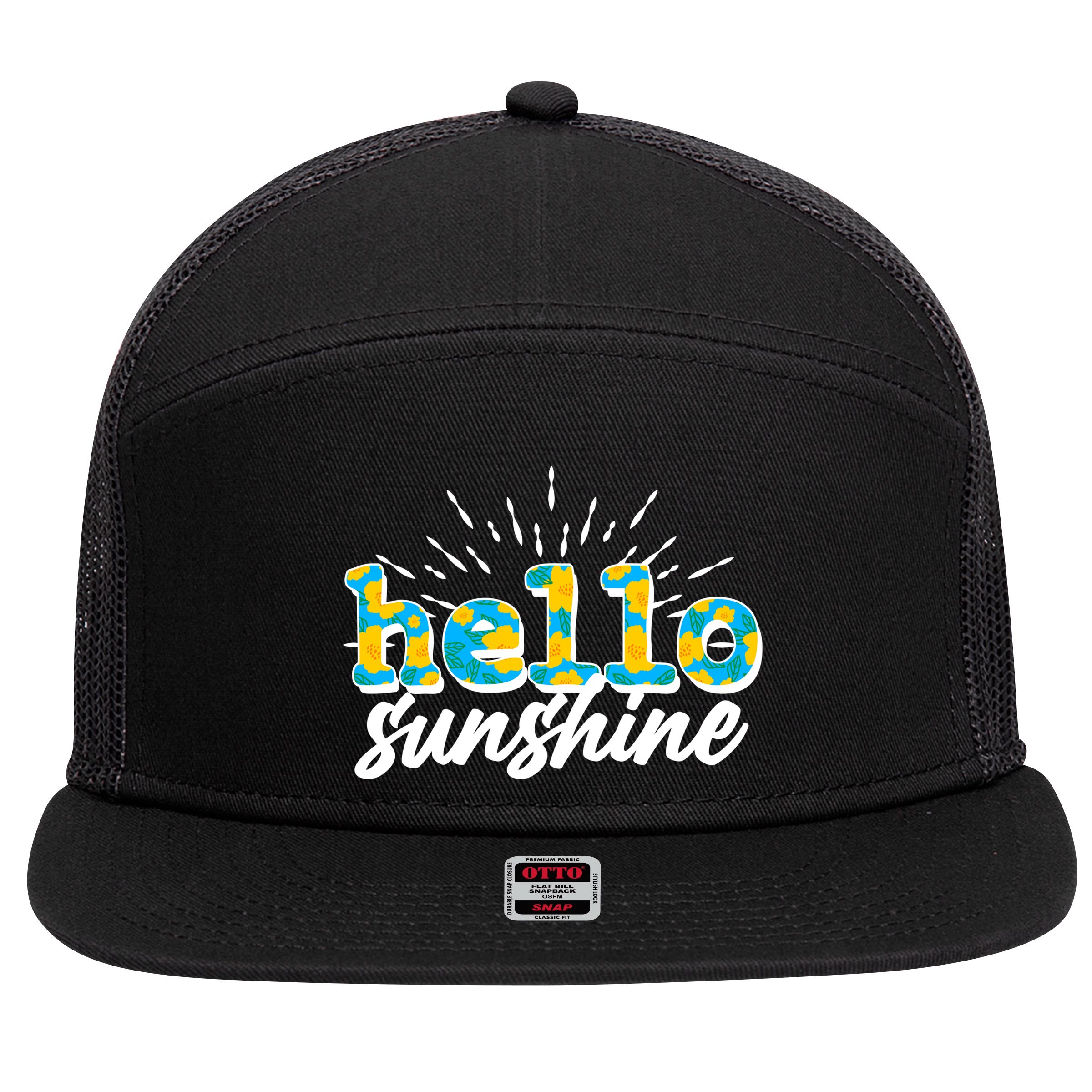 Cute Springy Summery Hello Sunshine 7 Panel Mesh Trucker Snapback Hat