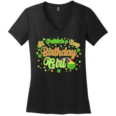 Cute St. Patrick's Day Birthday Girl Women's V-Neck T-Shirt