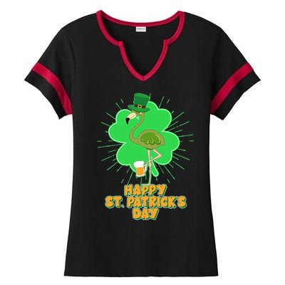 Cute St. Patrick's Day Flamingo With Beer Ladies Halftime Notch Neck Tee