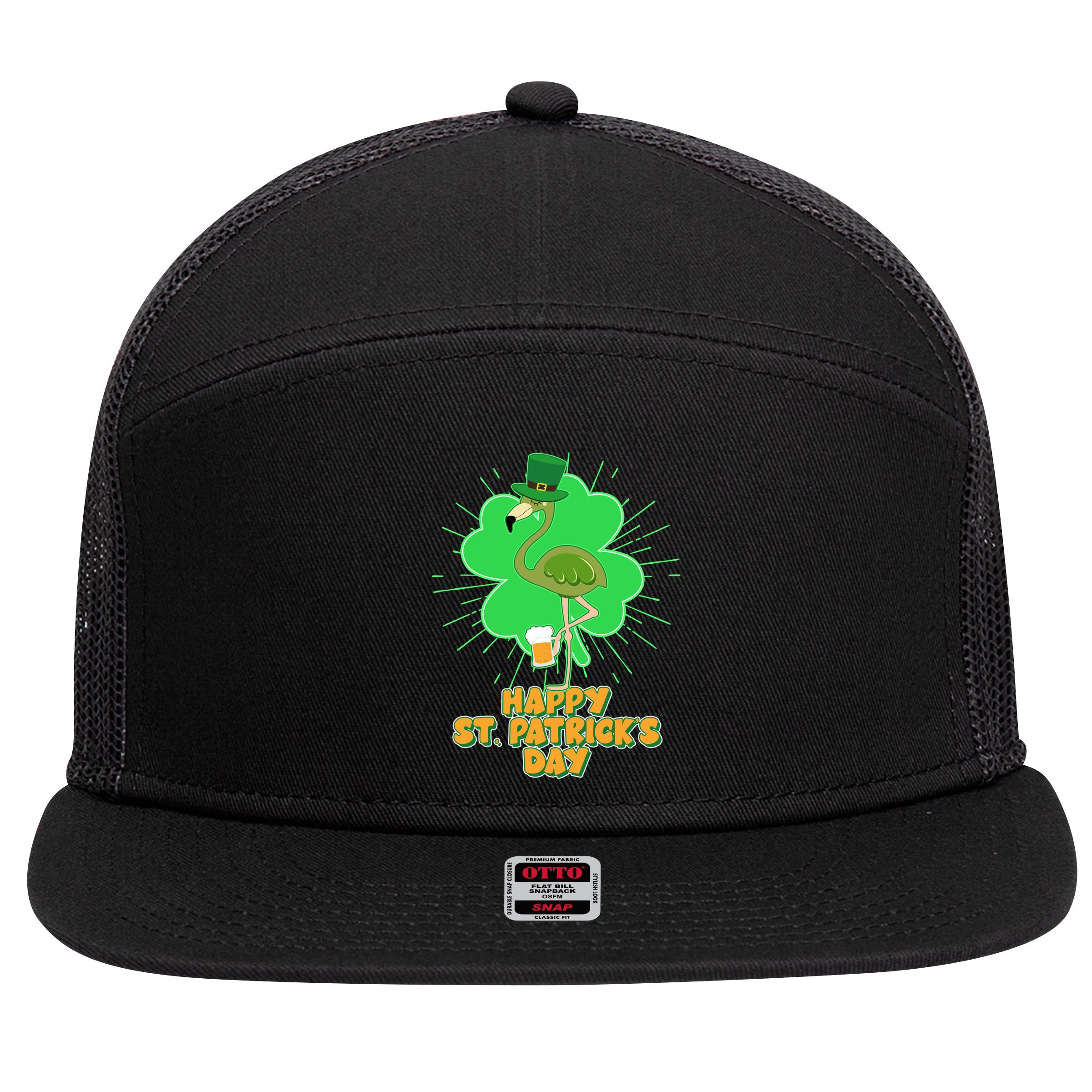 Cute St. Patrick's Day Flamingo With Beer 7 Panel Mesh Trucker Snapback Hat