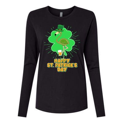 Cute St. Patrick's Day Flamingo With Beer Womens Cotton Relaxed Long Sleeve T-Shirt