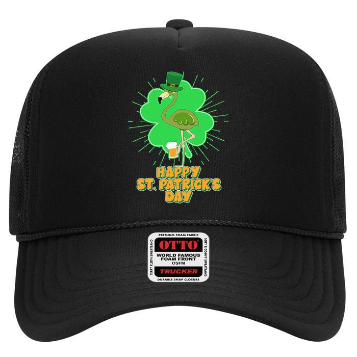 Cute St. Patrick's Day Flamingo With Beer High Crown Mesh Back Trucker Hat