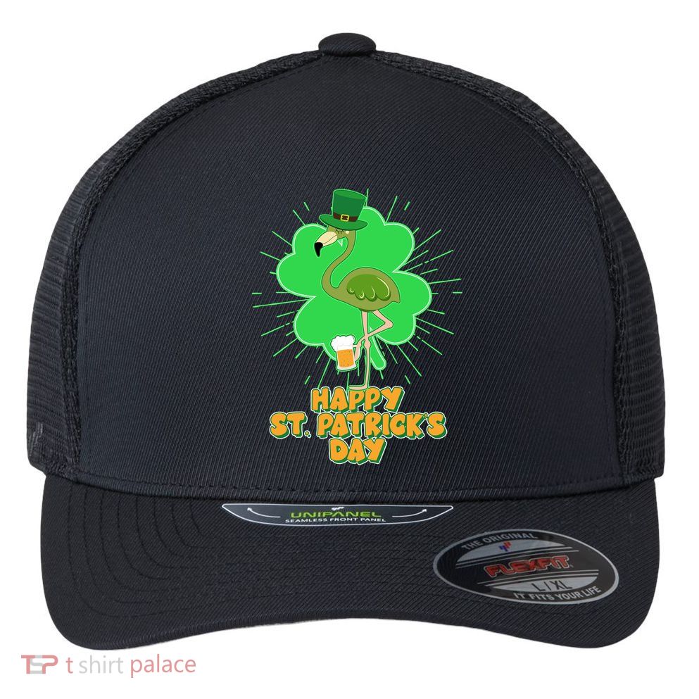 Cute St. Patrick's Day Flamingo With Beer Flexfit Unipanel Trucker Cap