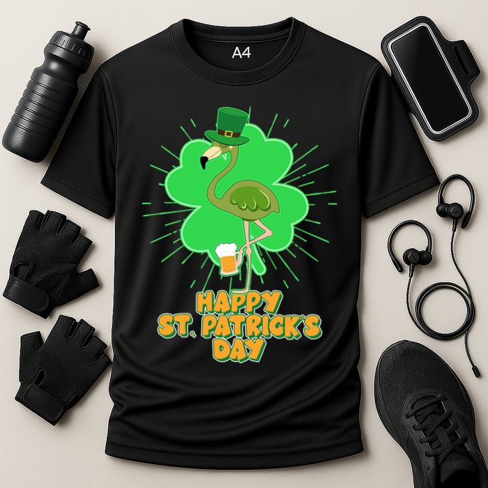 Cute St. Patrick's Day Flamingo With Beer Cooling Performance Crew T-Shirt