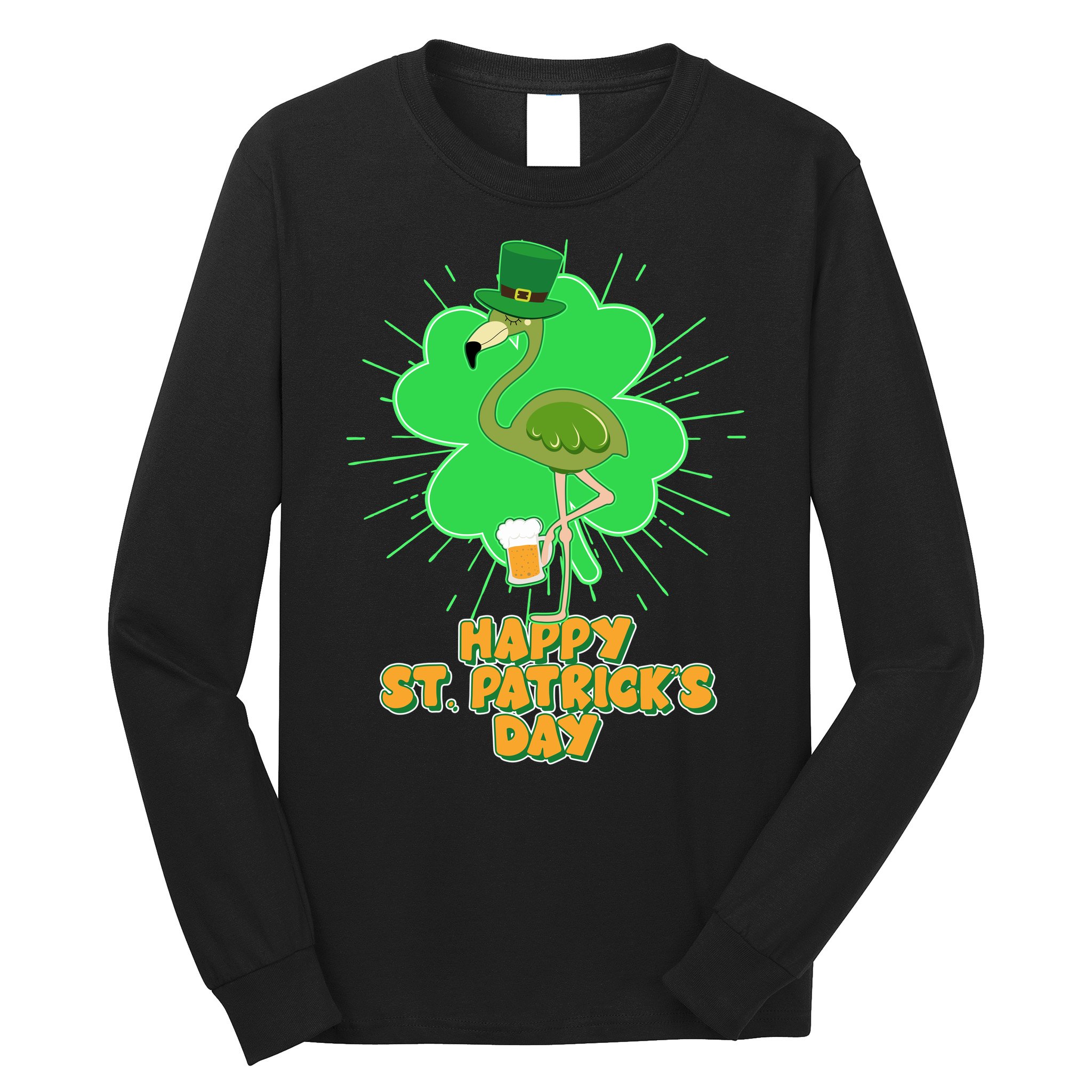Cute St. Patrick's Day Flamingo With Beer Long Sleeve Shirt
