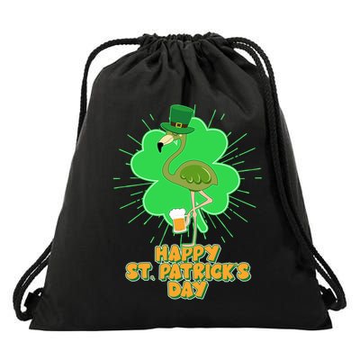 Cute St. Patrick's Day Flamingo With Beer Drawstring Bag
