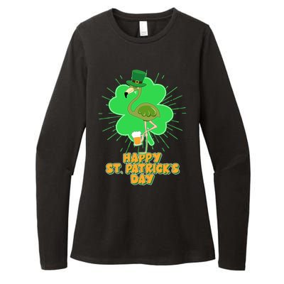 Cute St. Patrick's Day Flamingo With Beer Womens CVC Long Sleeve Shirt