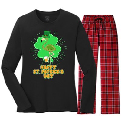 Cute St. Patrick's Day Flamingo With Beer Women's Long Sleeve Flannel Pajama Set 