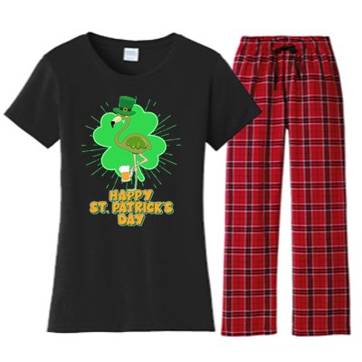 Cute St. Patrick's Day Flamingo With Beer Women's Flannel Pajama Set