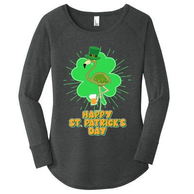 Cute St. Patrick's Day Flamingo With Beer Women's Perfect Tri Tunic Long Sleeve Shirt