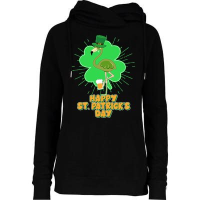 Cute St. Patrick's Day Flamingo With Beer Womens Funnel Neck Pullover Hood