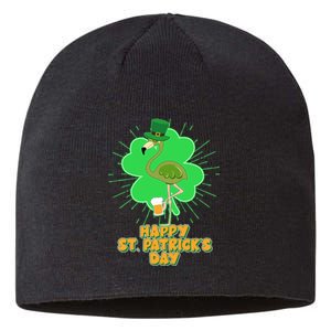 Cute St. Patrick's Day Flamingo With Beer Sustainable Beanie