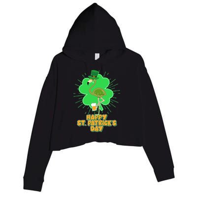 Cute St. Patrick's Day Flamingo With Beer Crop Fleece Hoodie