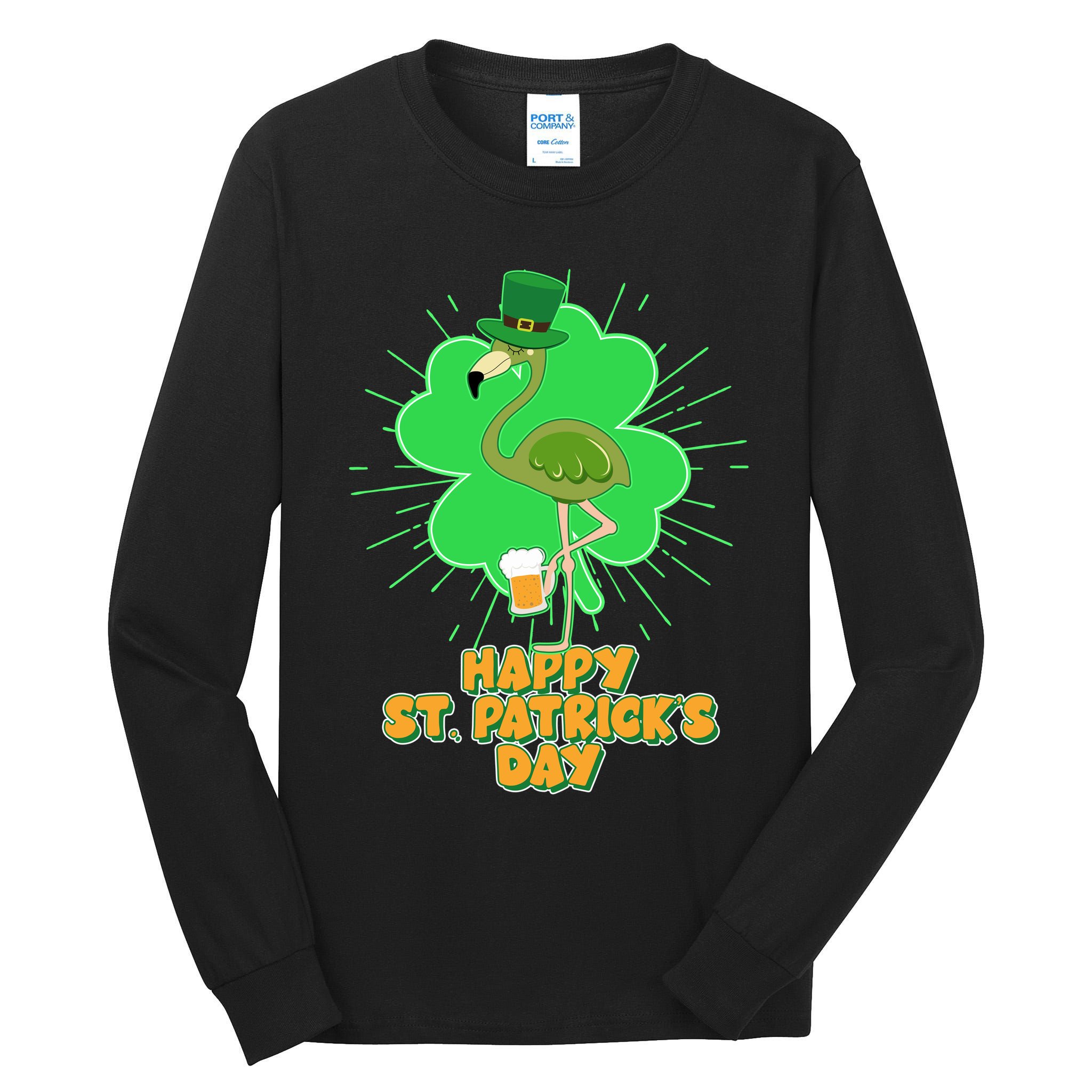 Cute St. Patrick's Day Flamingo With Beer Tall Long Sleeve T-Shirt