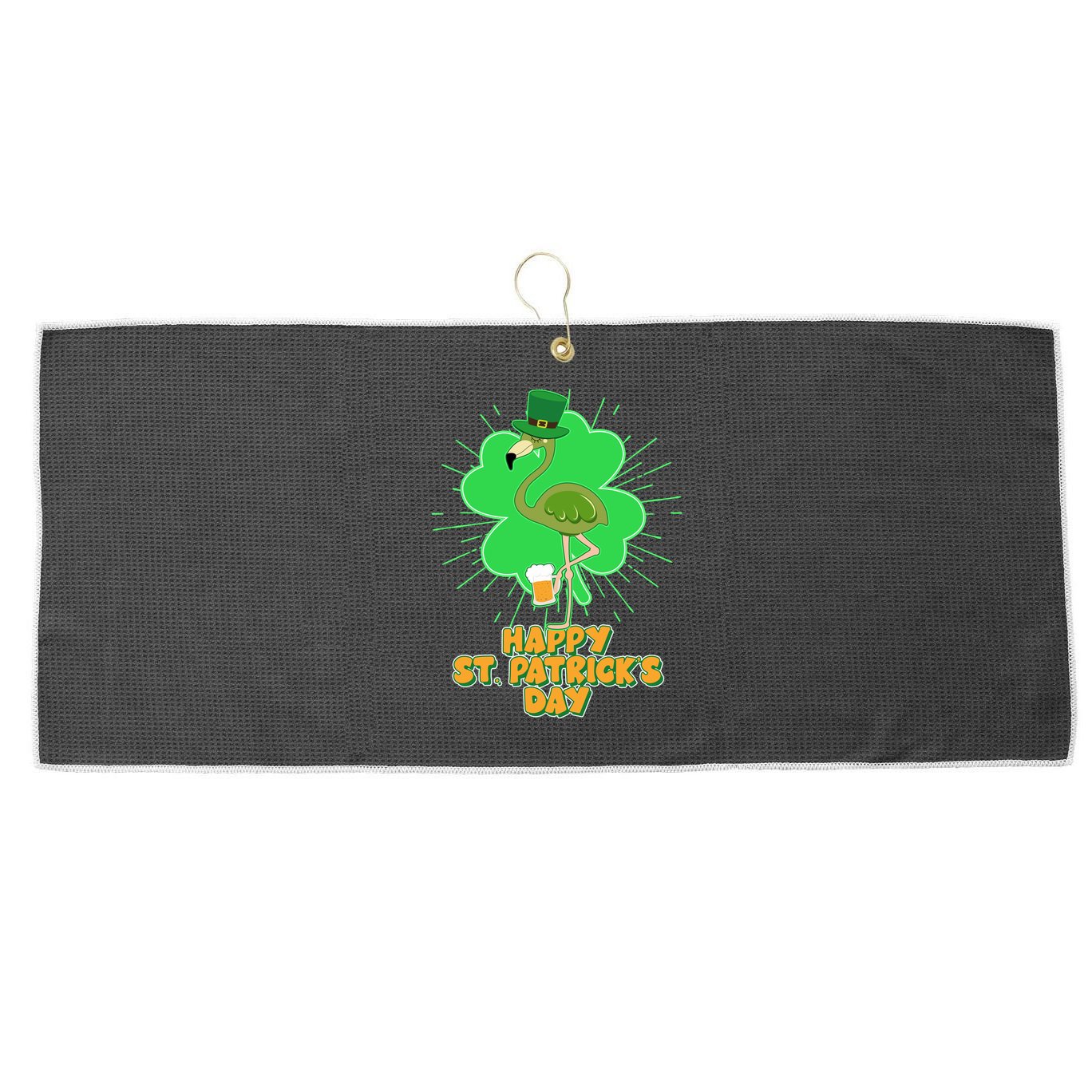 Cute St. Patrick's Day Flamingo With Beer Large Microfiber Waffle Golf Towel
