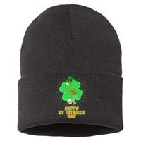 Cute St. Patrick's Day Flamingo With Beer Sustainable Knit Beanie