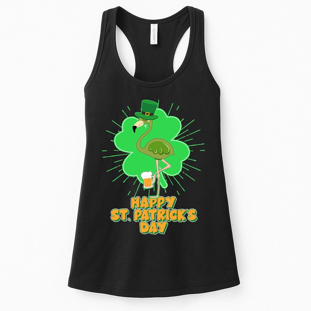 Cute St. Patrick's Day Flamingo With Beer Womens Tank Top